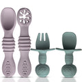 Silicone Baby Spoons & Fork - Rose Quartz/Sage