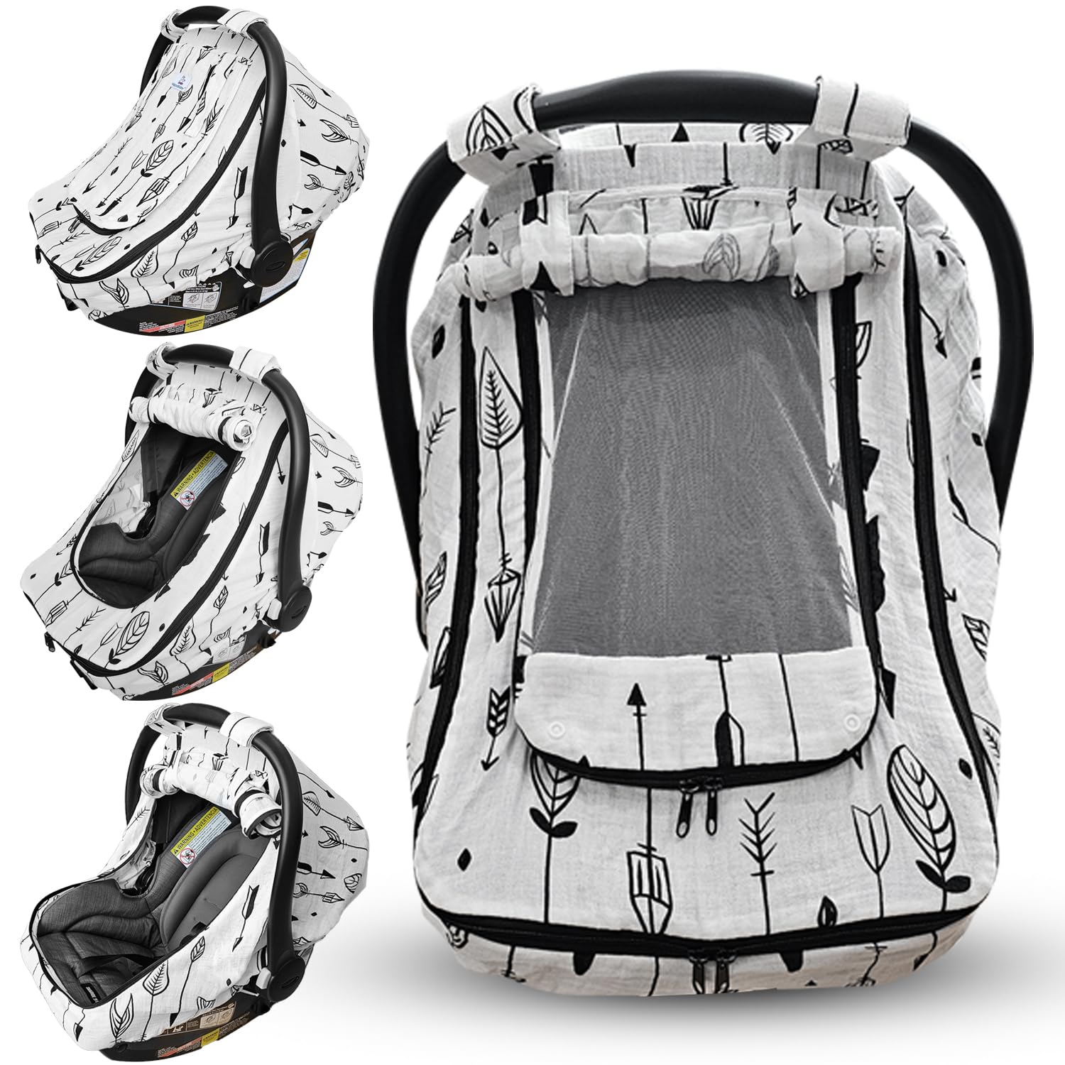 HippoBaby Car Seat Cover for Babies with 100% Cotton Muslin Material | Breathable Carseat Cover for Boys and Girls | Infant Car Seat Canopy for Boys and Girls (Arrows)