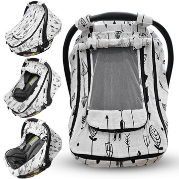 HippoBaby Car Seat Cover for Babies with 100% Cotton Muslin Material | Breathable Carseat Cover for Boys and Girls | Infant Car Seat Canopy for Boys and Girls (Arrows)