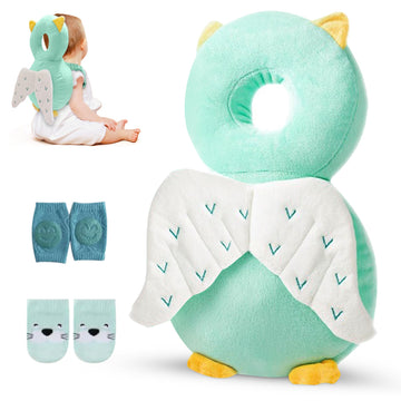 HippoBaby Baby Head Protector Backpack – Toddler Safety Cushion for Crawling & Walking – Infant Fall Protection Pillow with Adjustable Straps – Comes with Knee Pads & Non-Slip Baby Socks (Angel)