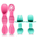 Silicone Baby Spoons & Fork - Bubblegum/Turquoise