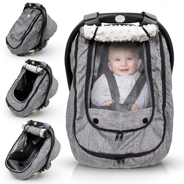 HippoBaby Waterproof Baby Car Seat Cover | Windproof Carseat Cover for Babies | Infant Car Seat Cover for Boys, Girls & carseat Covers Baby Girl | Universal Fit (Gray)